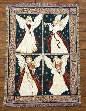 Vintage Christmas Angels Throw Blanket Tapestry 68x49” Instruments Band Clean